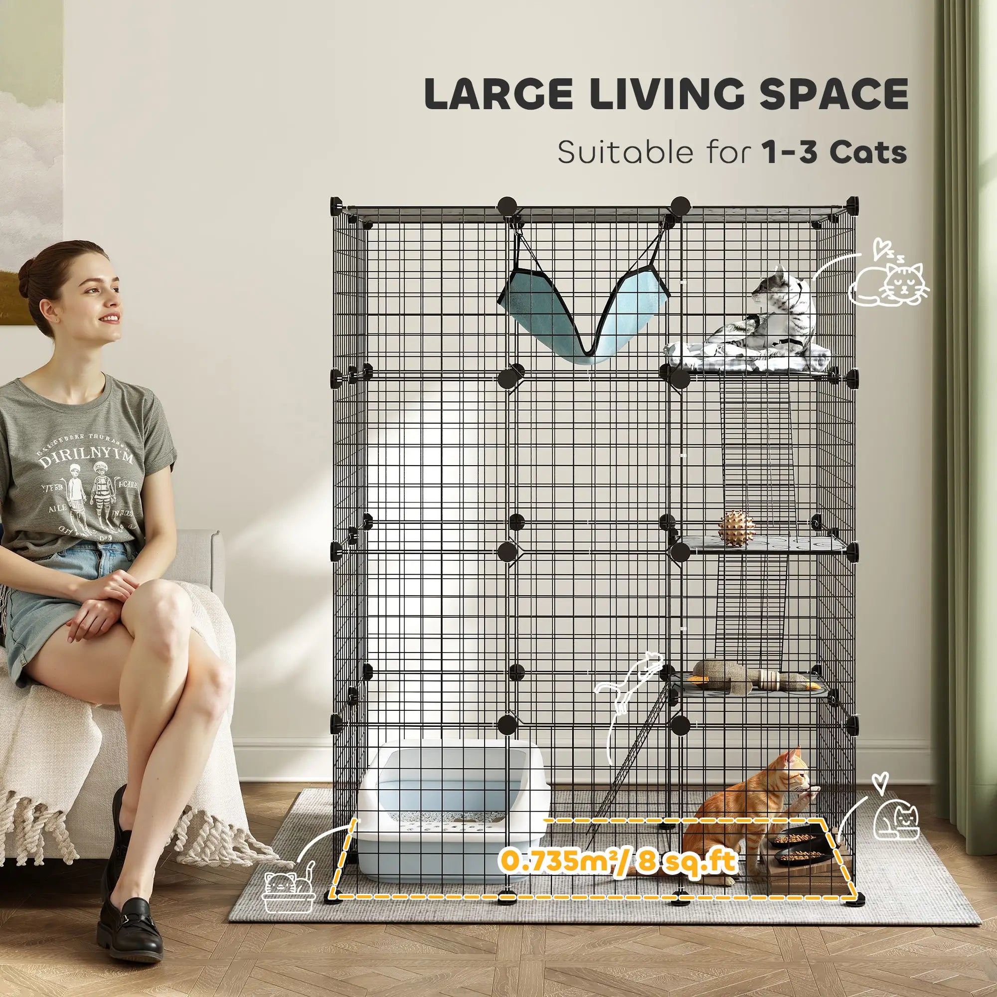 4-Tier Large Cat Cage with Hammock, Platforms, Ramps, Black Outdoor Cat Enclosures at Gallery Canada