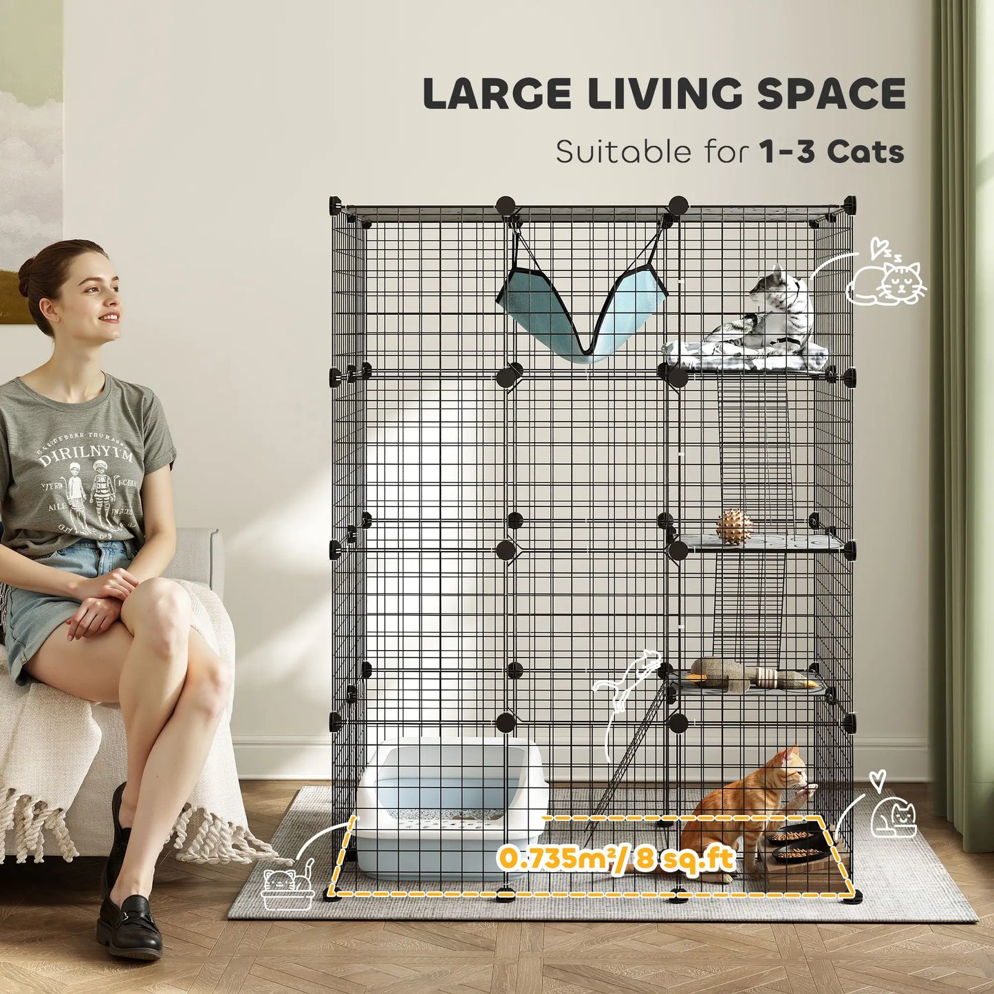 4-Tier Large Cat Cage with Hammock, Platforms, Ramps, Black Outdoor Cat Enclosures at Gallery Canada