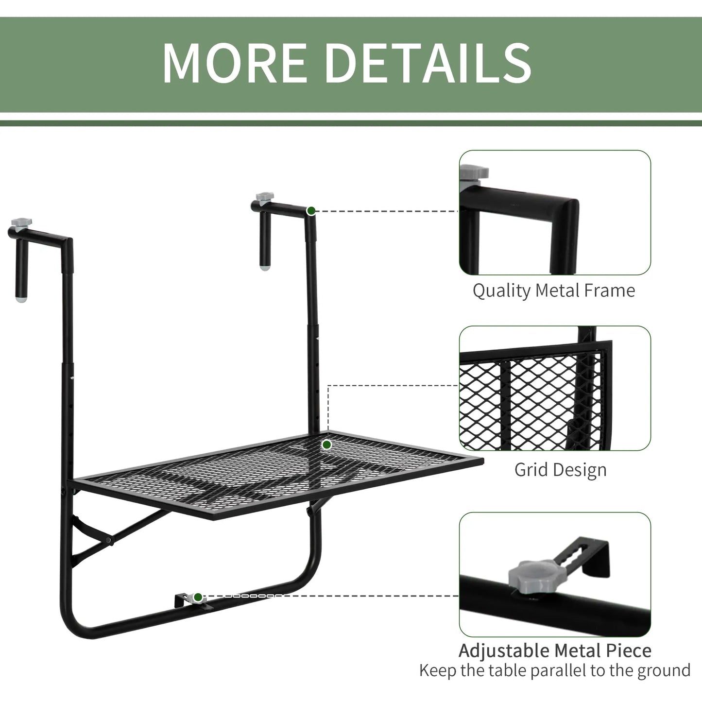 Metal Wall Mount Desk, Adjustable Folding Balcony Table, Black Balcony Table Hanging at Gallery Canada