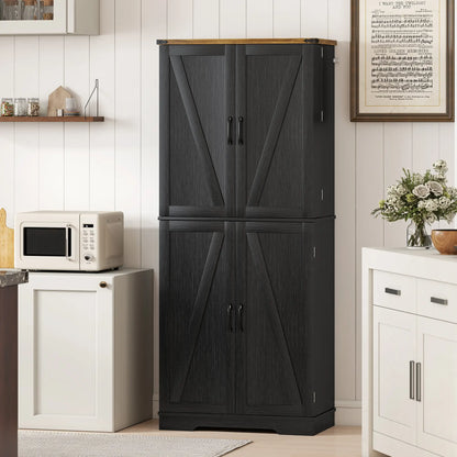 72 Inch Kitchen Pantry Cabinet, 4 Doors, Drawer, Shelves, Black Kitchen Pantry Cabinets at Gallery Canada