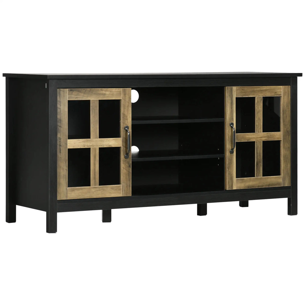 TV Stand for 55 Inch TVs, Adjustable Shelves, Cable Holes, Black TV Stands Black, Light Walnut at Gallery Canada