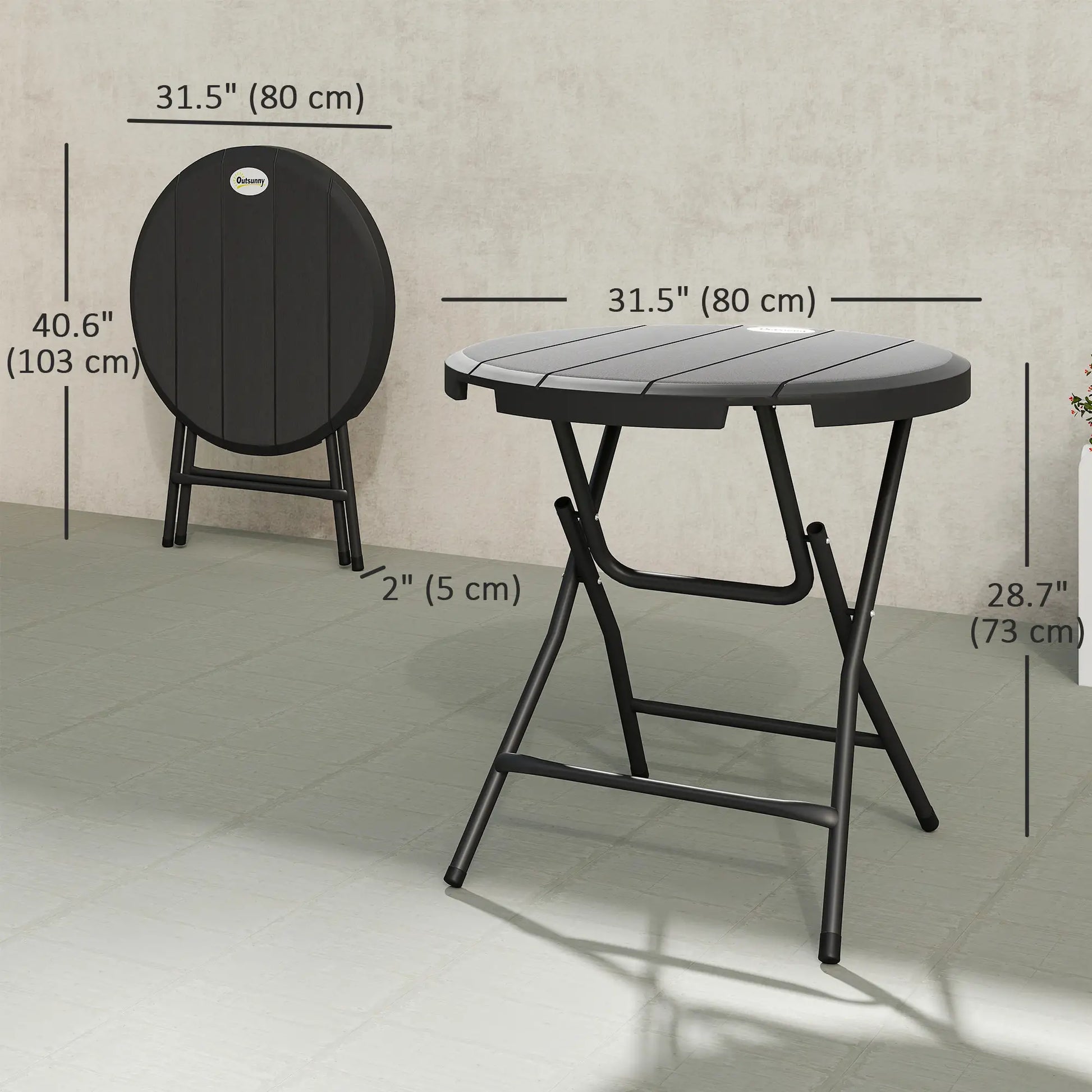Foldable Round Outdoor Dining Table for 4, HDPE Tabletop, Steel Frame, Dark Grey Patio Dinning Tables at Gallery Canada