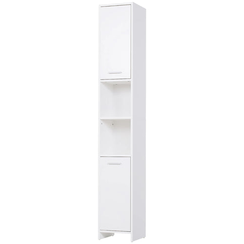 Tall Narrow Bathroom Vanity, 2 Doors, Adjustable Shelves, White
