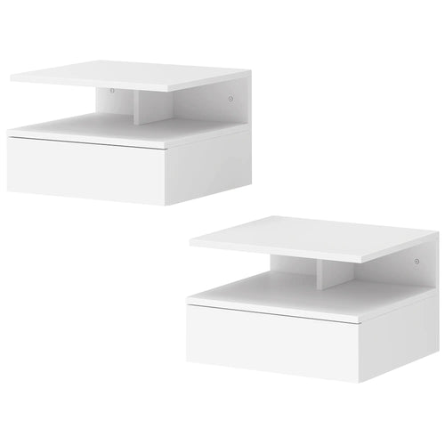 Floating Nightstand Set of 2, Wall Mounted with Drawer, White