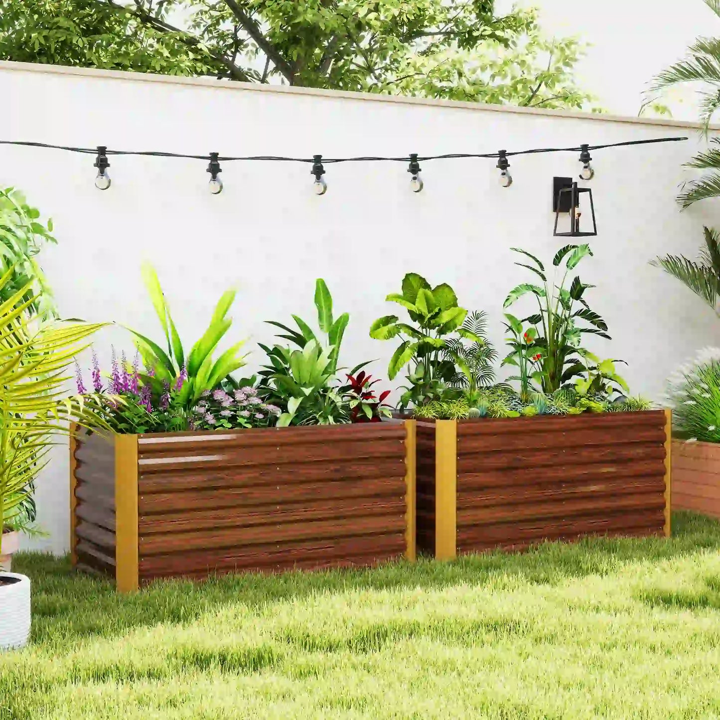 Set of 2 Galvanized Metal Planters, 4' x 2' x 2', Distressed Dark Brown, Dark Brown Raised Garden Beds at Gallery Canada