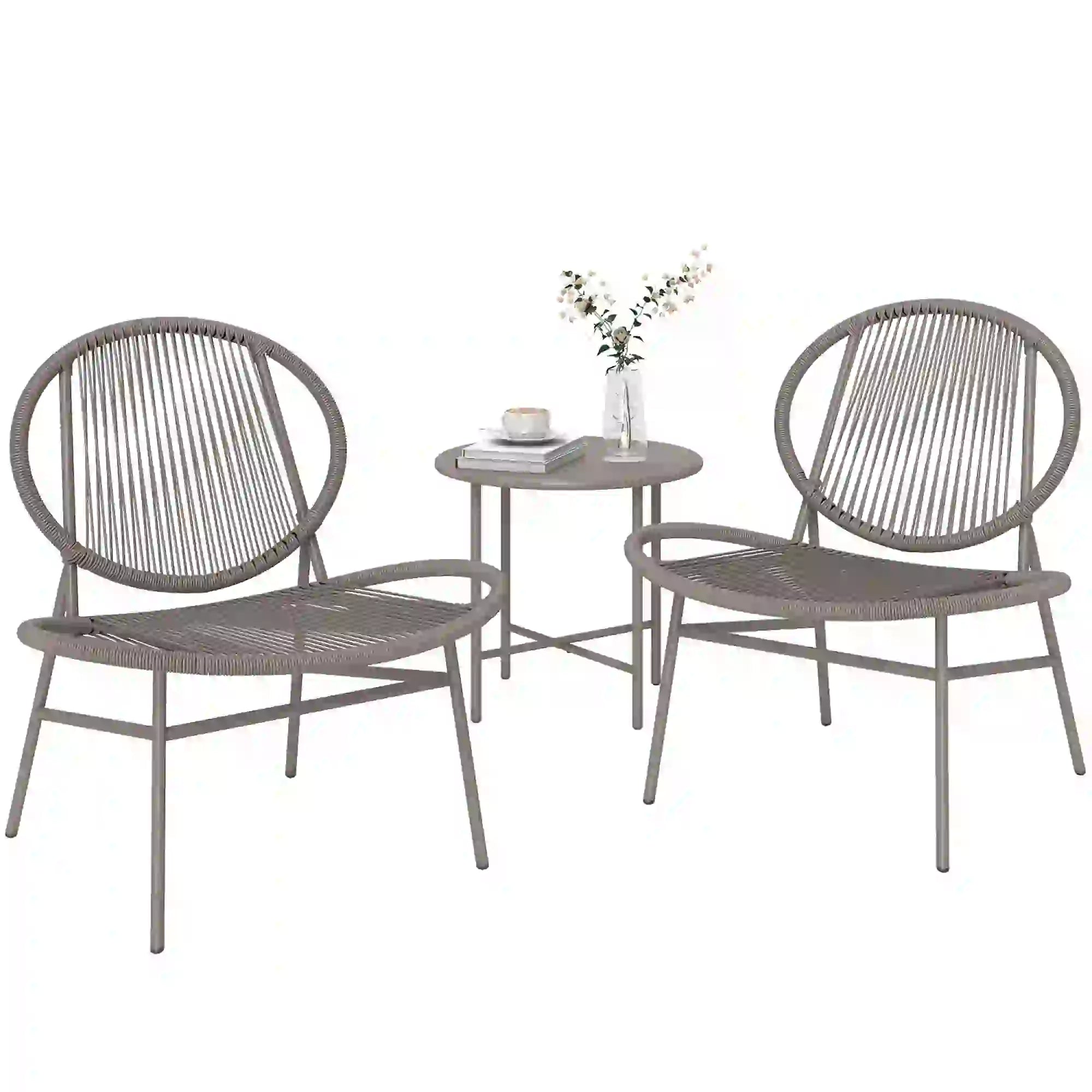 Rattan Bistro Set, 3 Piece Wicker Patio Furniture, Light Grey Bistro Sets at Gallery Canada