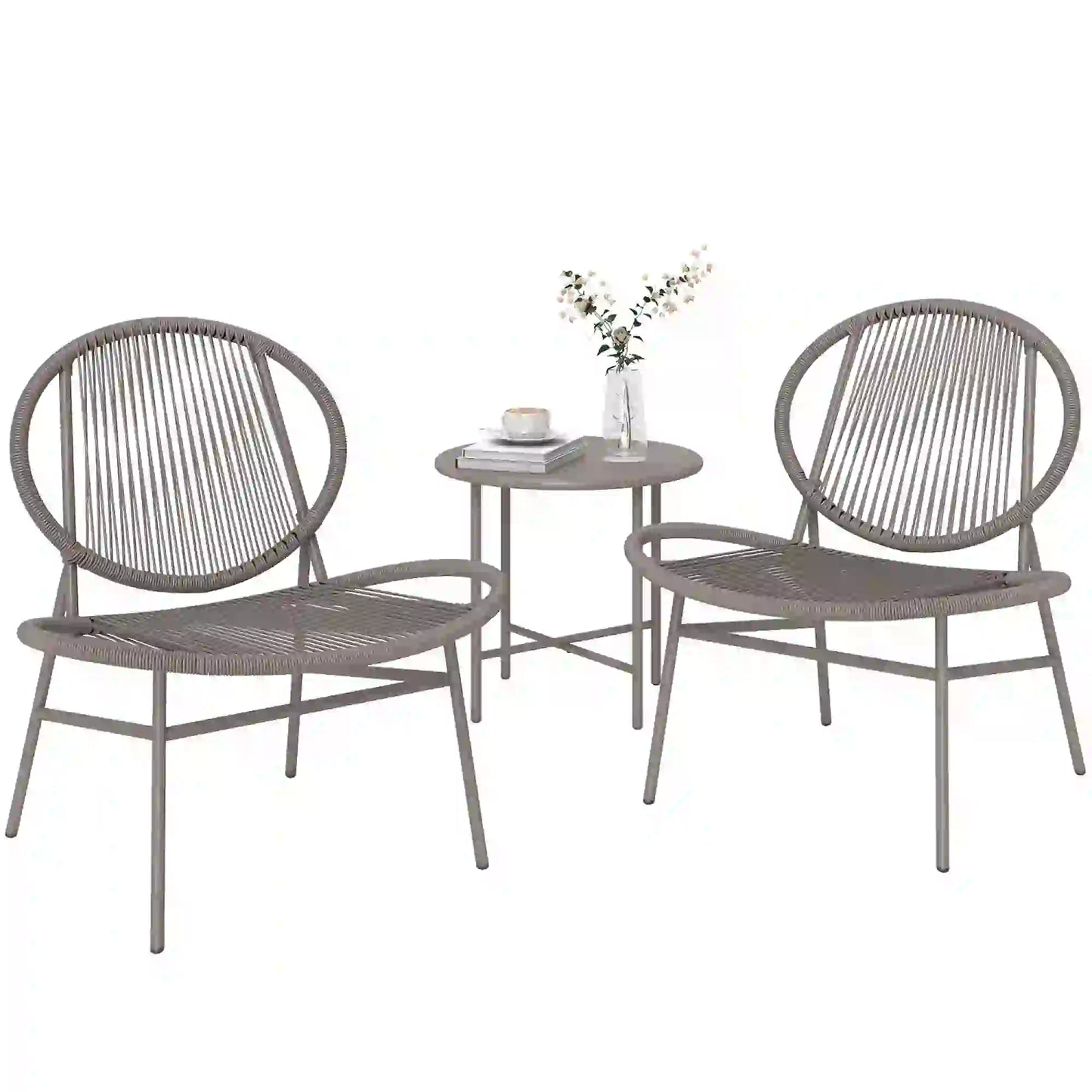 Rattan Bistro Set, 3 Piece Wicker Patio Furniture, Light Grey Bistro Sets at Gallery Canada