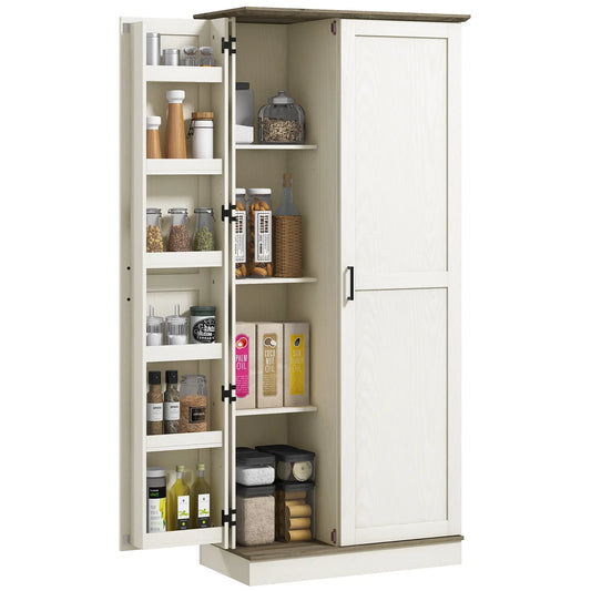 70" Tall Kitchen Pantry Cabinet, Adjustable Shelves, Cream White Kitchen Pantry Cabinets Cream at Gallery Canada