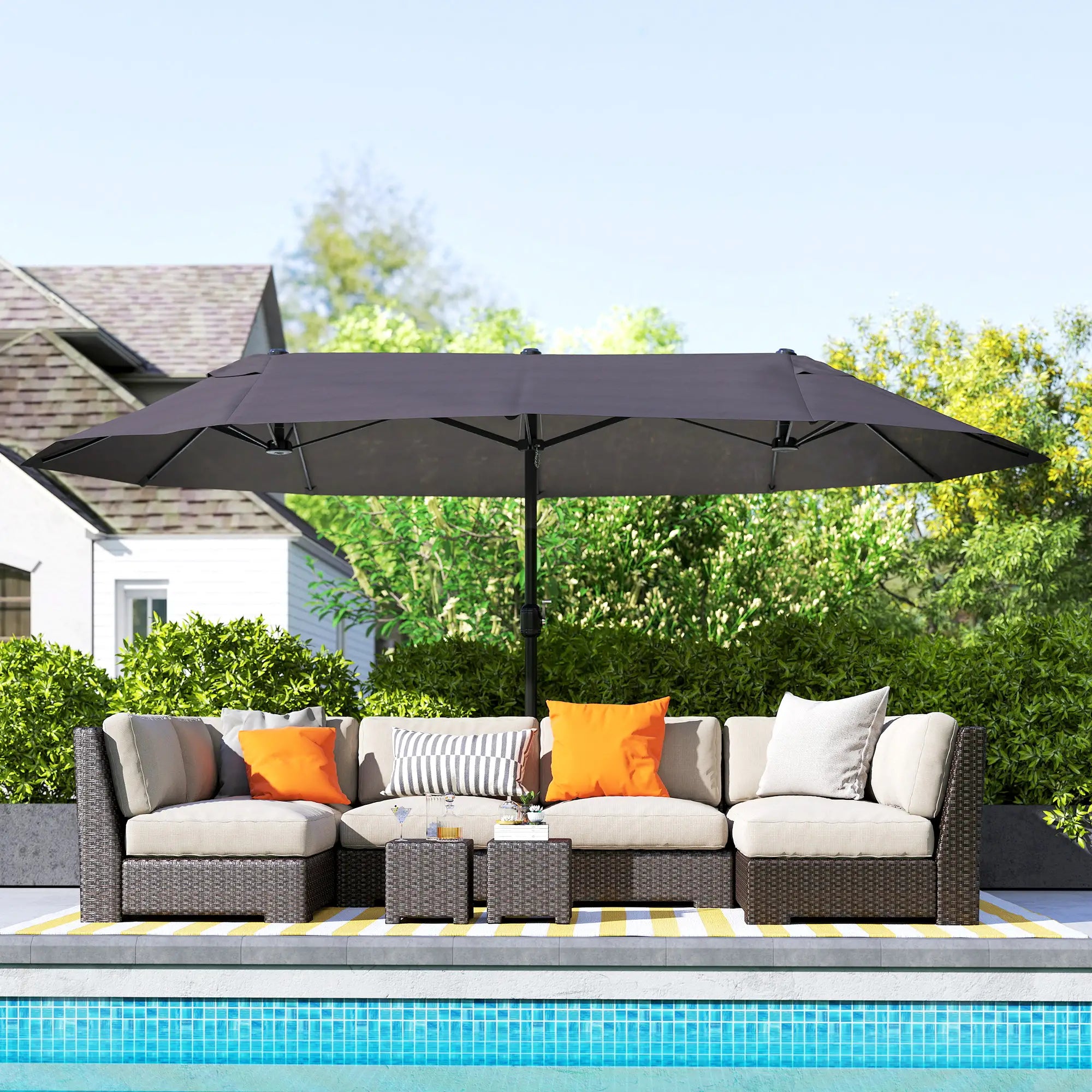 15' Double-Sided Patio Umbrella, Sun Shelter Canopy, Grey Sun Umbrellas at Gallery Canada