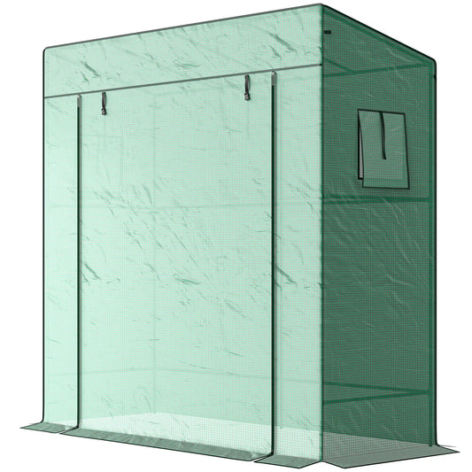 Walk-In Tomato Greenhouse, Reinforced PE Cover, Roll-Up Door, Mesh Windows, Green
