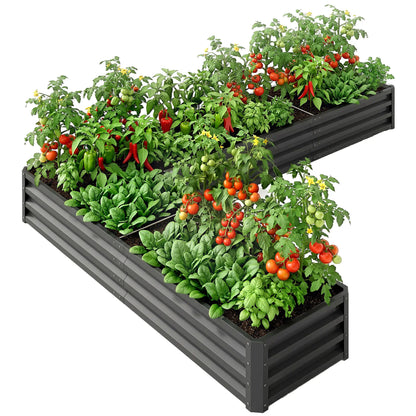 L-Shaped Raised Garden Bed, 82" x 109" x 12", Galvanized Steel, Dark Grey Galvanized Planter Boxes Dark Grey at Gallery Canada
