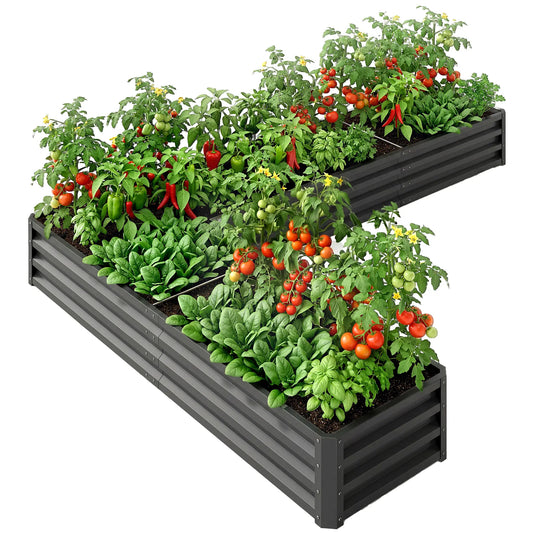 L-Shaped Raised Garden Bed, 82" x 109" x 12", Galvanized Steel, Dark Grey Galvanized Planter Boxes Dark Grey at Gallery Canada
