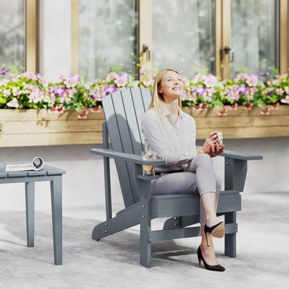 Classic Adirondack Chair, Garden Deck Chair with Cup Holder, Dark Grey Patio Chairs at Gallery Canada