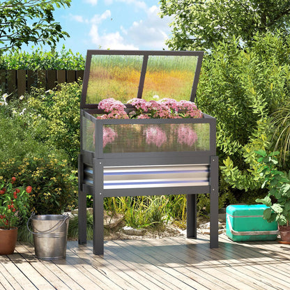 Raised Garden Bed With Greenhouse Top, Wooden Elevated Planter, Grey Elevated Garden Beds at Gallery Canada
