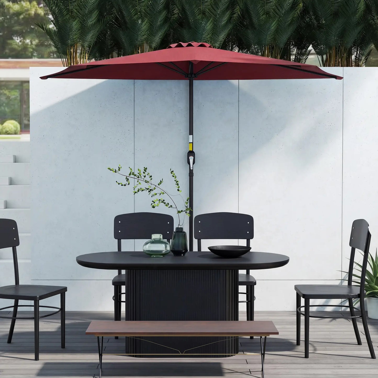 9ft Half Round Patio Umbrella, 5 Ribs, Sun Shade, Wine Red Half Round Umbrellas at Gallery Canada