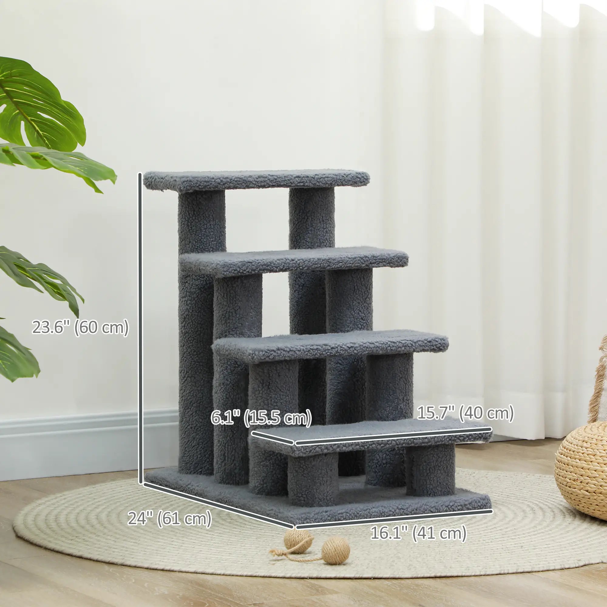 4-Step Carpeted Cat Scratching Post, Pet Stairs, Grey Cat Stairs at Gallery Canada