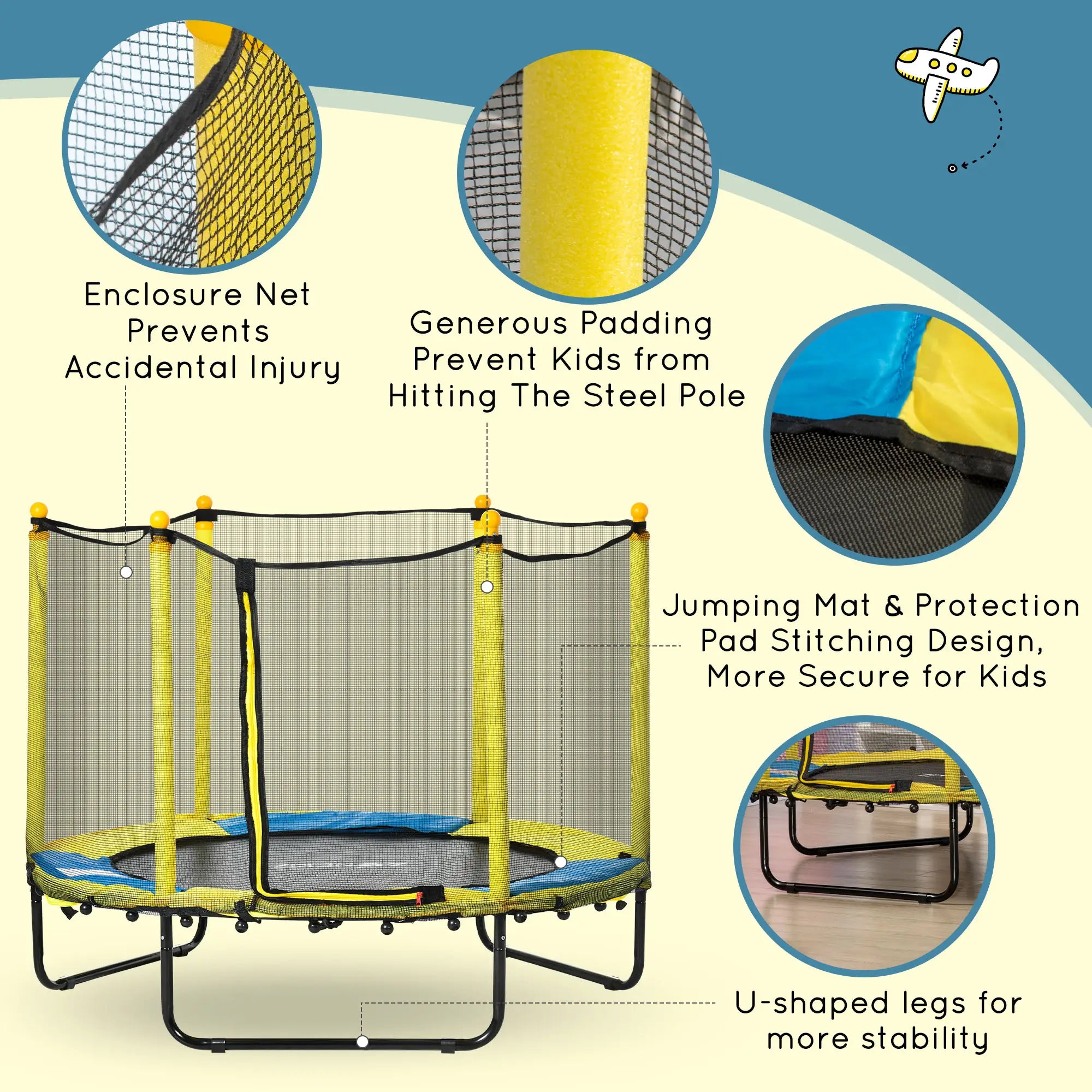 4.6FT Kids Trampoline with Enclosure Net, Indoor Outdoor, Yellow Trampolines at Gallery Canada