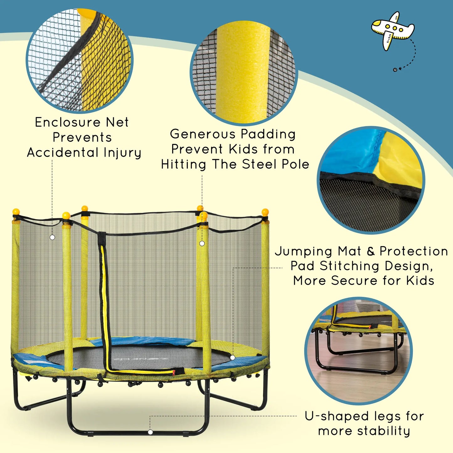 4.6FT Kids Trampoline with Enclosure Net, Indoor Outdoor, Yellow Trampolines at Gallery Canada