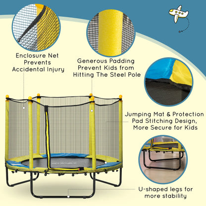 4.6FT Kids Trampoline with Enclosure Net, Indoor Outdoor, Yellow Trampolines at Gallery Canada