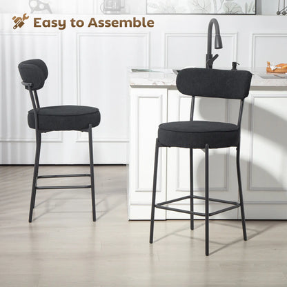 Set of 2 Barstools, Upholstered Corduroy, Backrest, Footrest, Black Bar Stools at Gallery Canada
