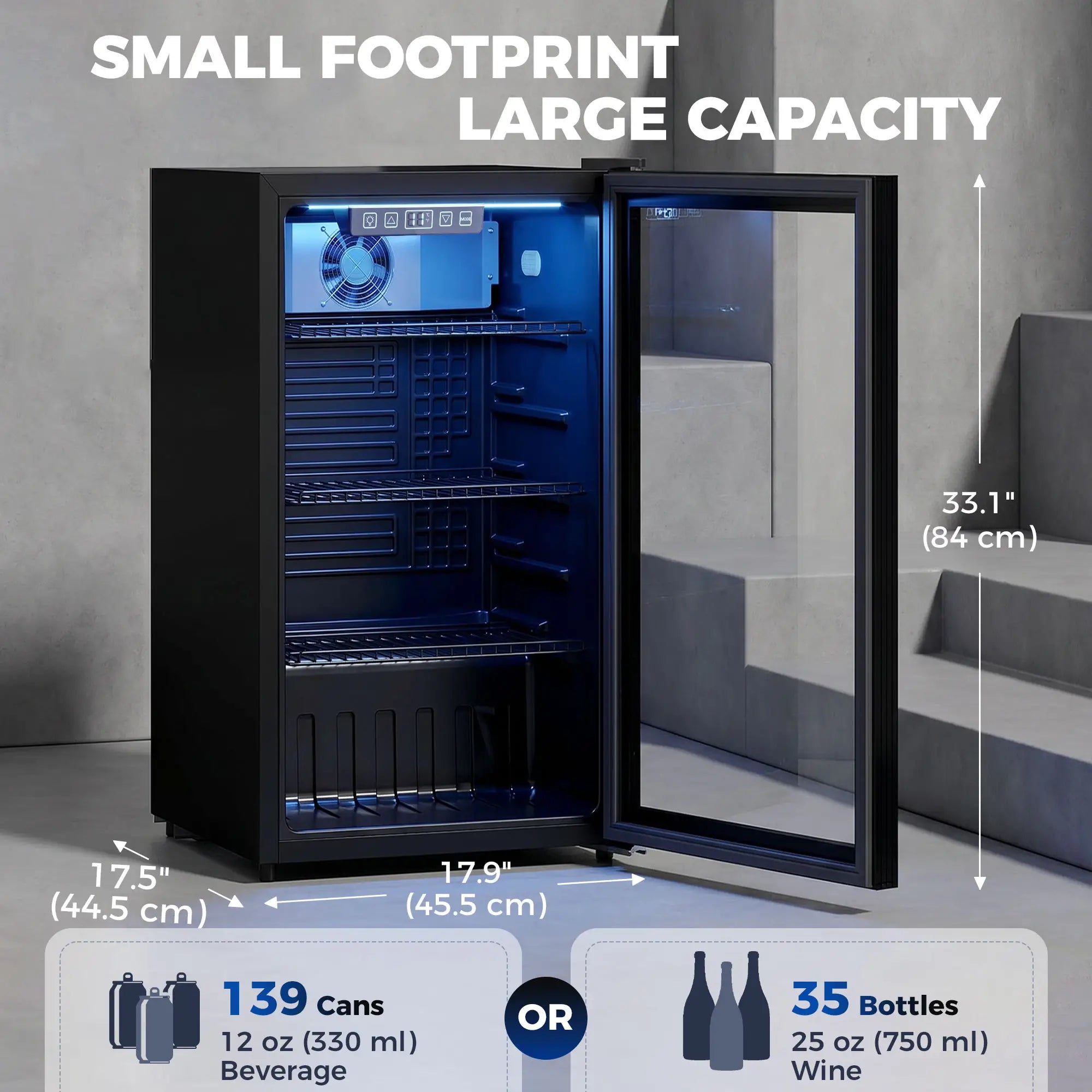 3.2 Cu.Ft Beverage Refrigerator, 139 Can Beverage Fridge Cooler with Double-Layer Glass Door Small Kitchen Appliances at Gallery Canada