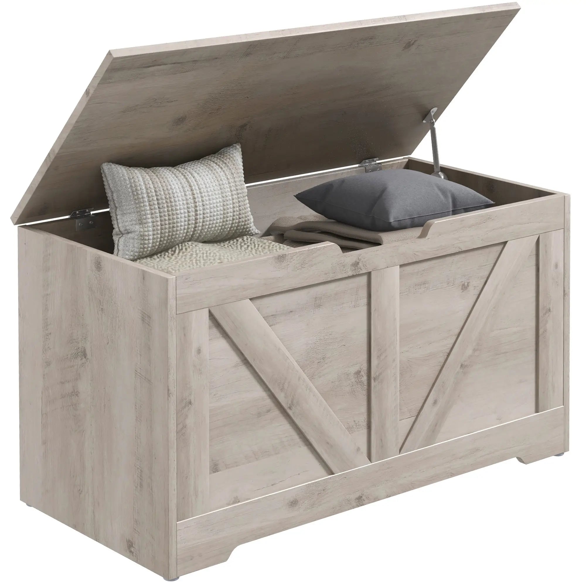 31.5 Inches Storage Chest, Wooden Box, Wood Grain, Grey Storage Cabinets at Gallery Canada