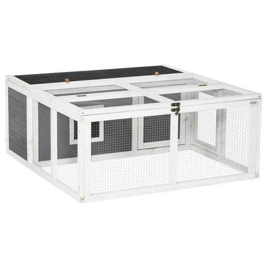 Wooden Rabbit Hutch Small Animal Cage Pet Run Indoor Outdoor with Openable Roof and Water-repellent Paint, Grey - Gallery Canada
