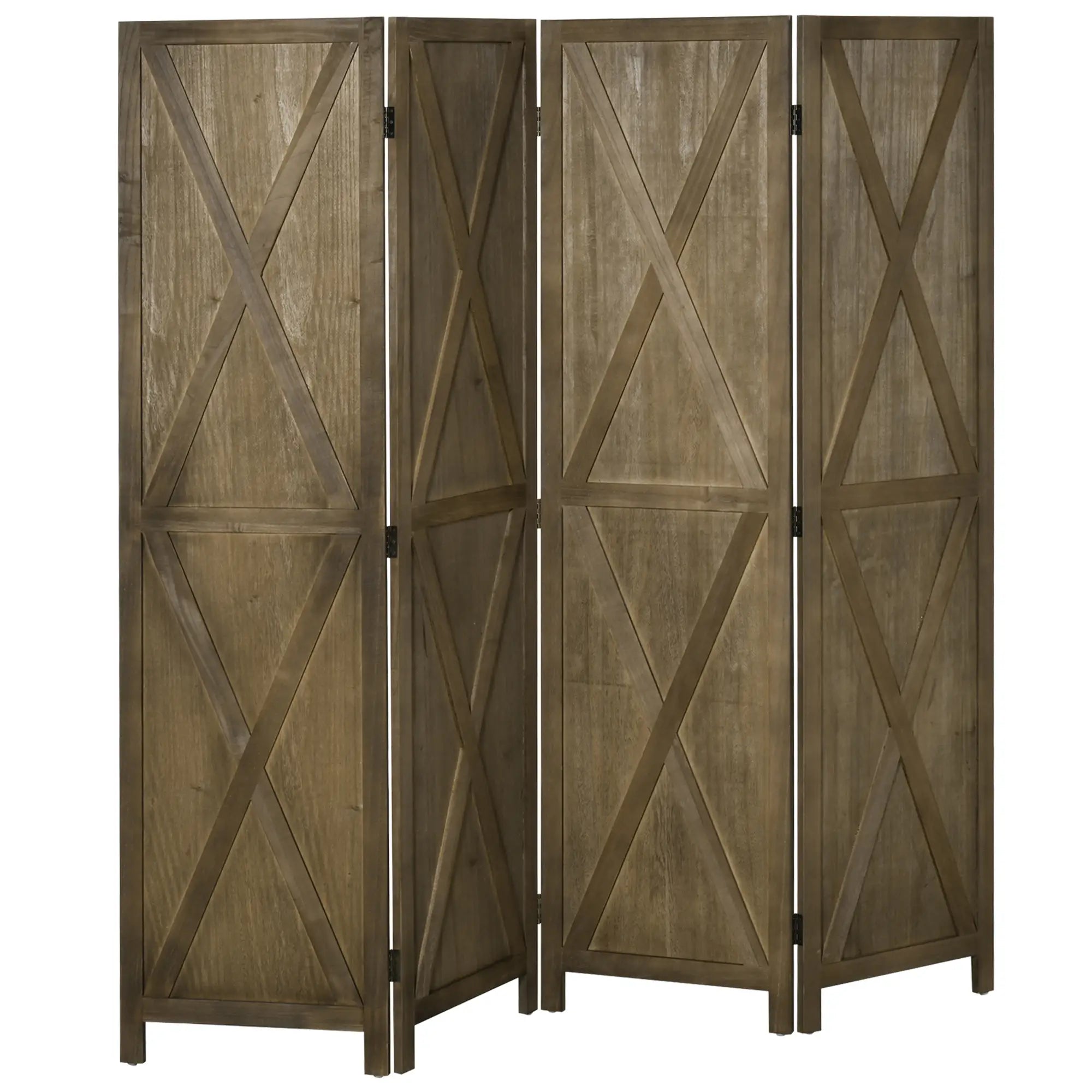 4-Panel Farmhouse Room Divider, Foldable Wooden Frame 5.6FT, Brown Room Dividers at Gallery Canada