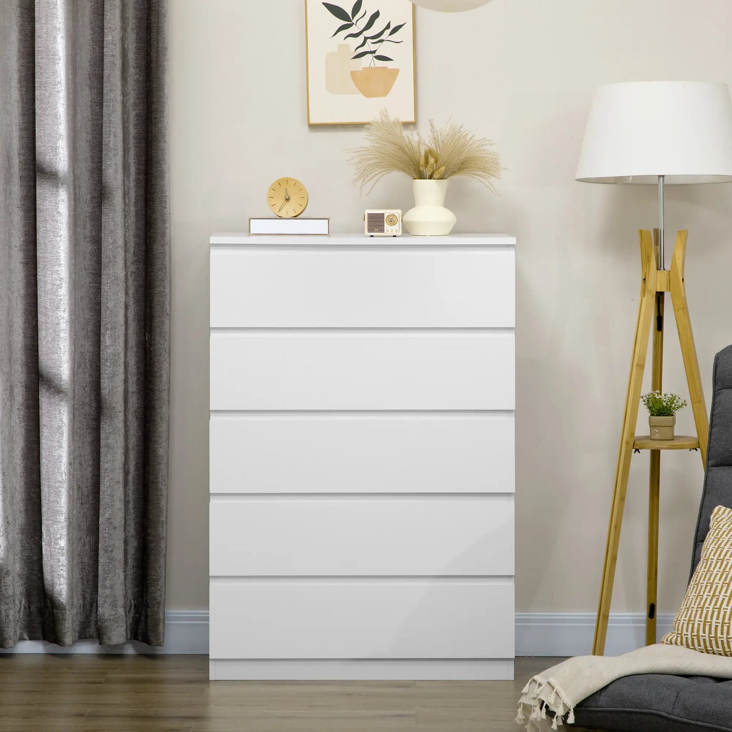 5 Drawer Chest, Dresser for Bedroom, Zinc Alloy Runners Storage Cabinets at Gallery Canada