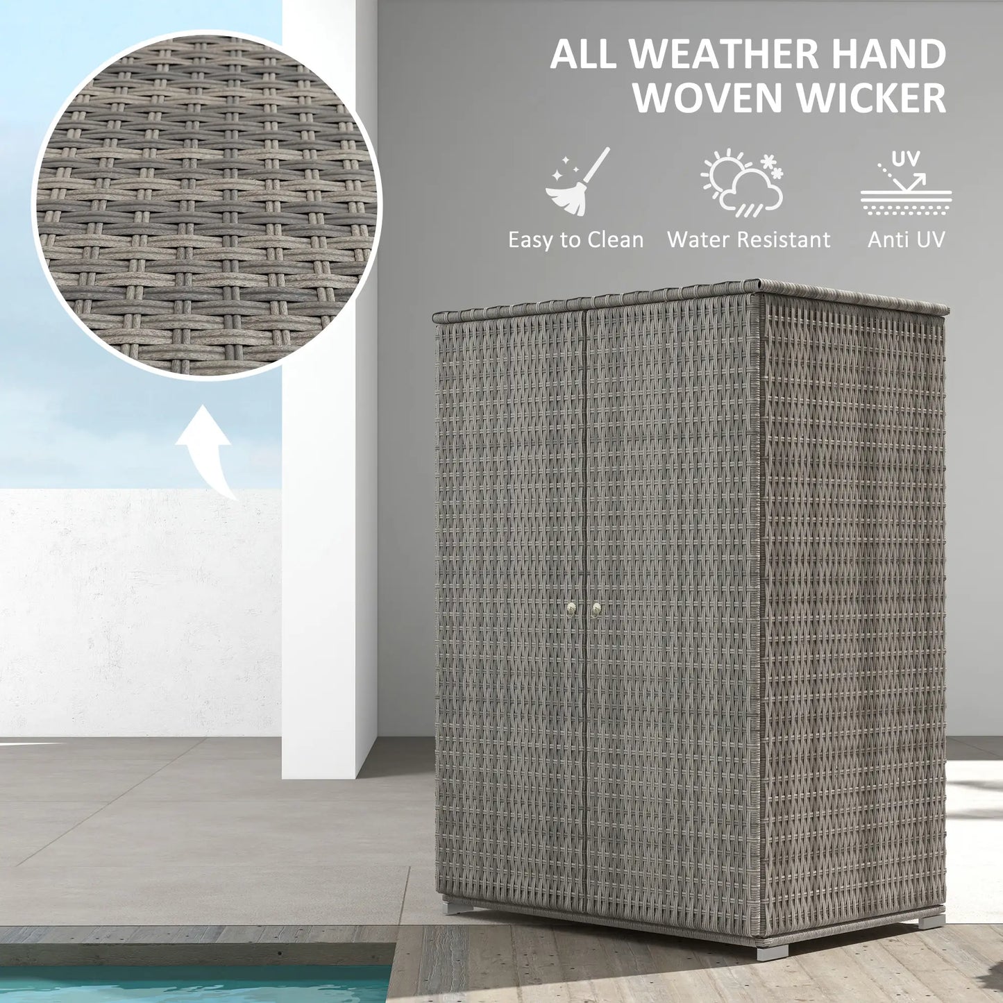 Wicker Outdoor Storage Cabinet, 2-Door Rattan, Dark Grey Patio Storage Boxes at Gallery Canada