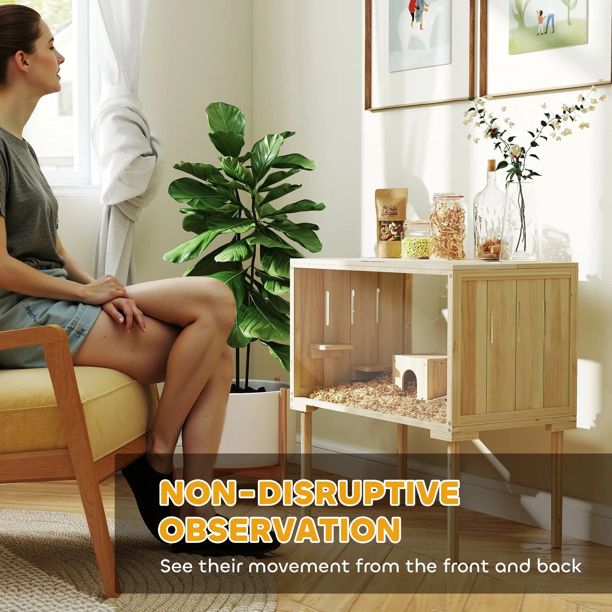 28"L Wooden Hamster Cage, Seesaw, Water Bottle, Food Dish, Hut, Transparent Panel Hamster Cages at Gallery Canada