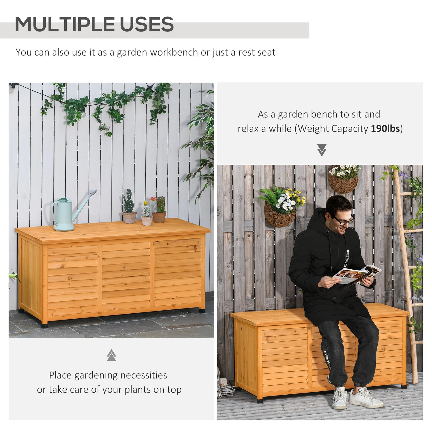 75 Gallon Wooden Storage Box, Patio Deck Bench, Garden Outdoor Container, Yellow Patio Storage Boxes at Gallery Canada