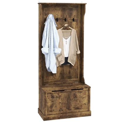 Hall Tree With Coat Rack, Shelf, Shoe Storage, Bench Seat, 4 Hooks, Rustic Brown Clothing Storage at Gallery Canada