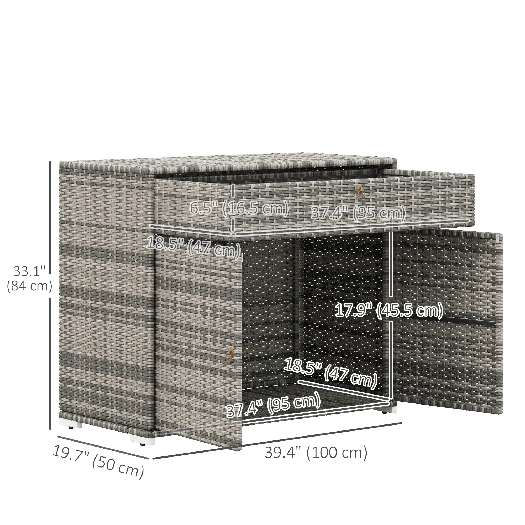 Outdoor Storage Cabinet, Wicker 2-Door, PE Rattan, Grey Patio Storage Boxes at Gallery Canada