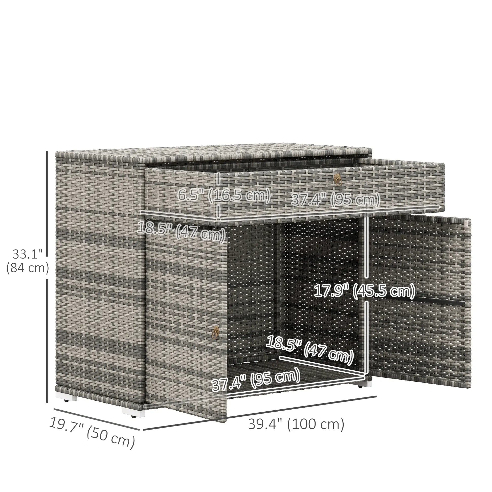 Outdoor Storage Cabinet, Wicker 2-Door, PE Rattan, Grey Patio Storage Boxes at Gallery Canada