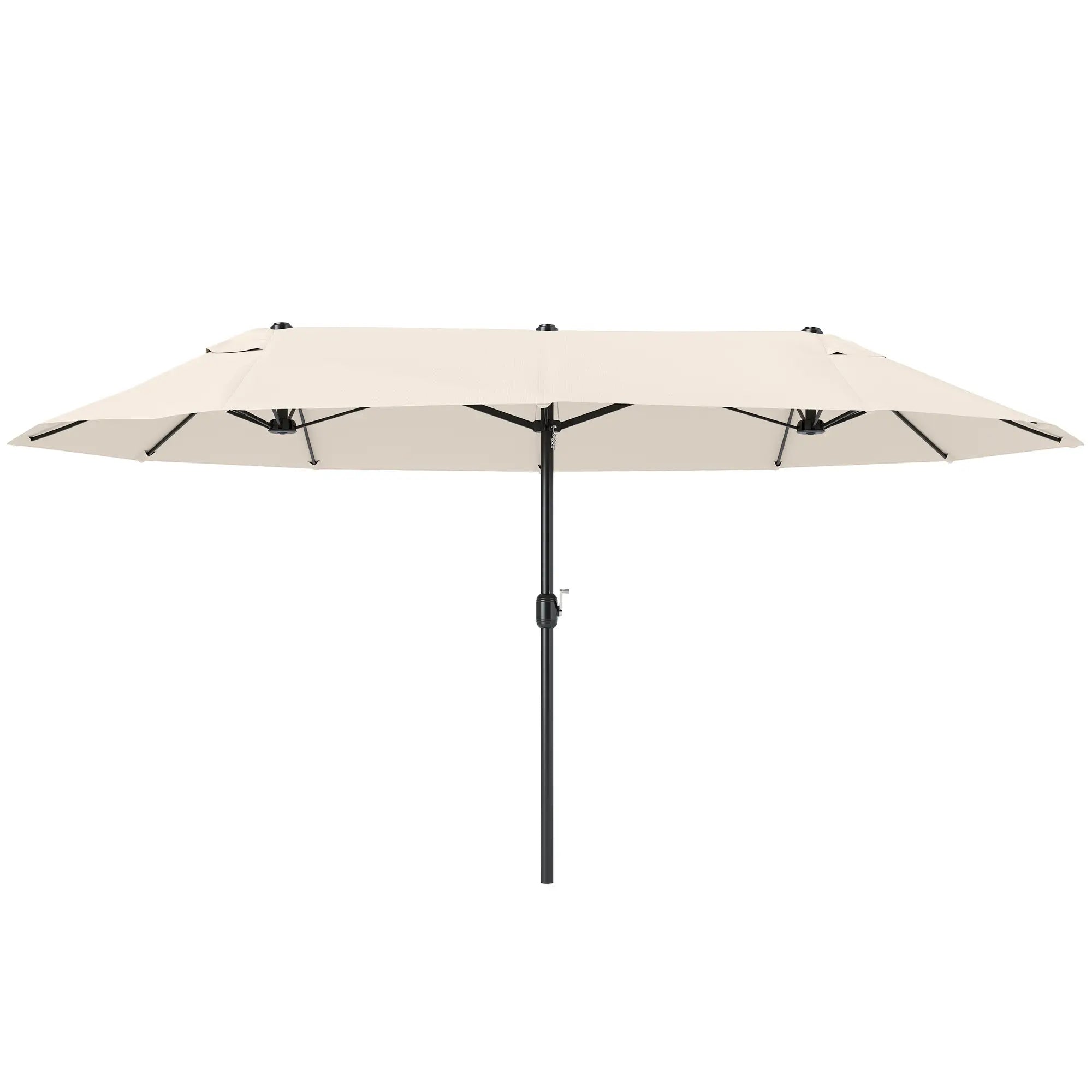 15' Outdoor Patio Umbrella, Twin Canopy Sunshade, Lift Crank, Beige Sun Umbrellas at Gallery Canada