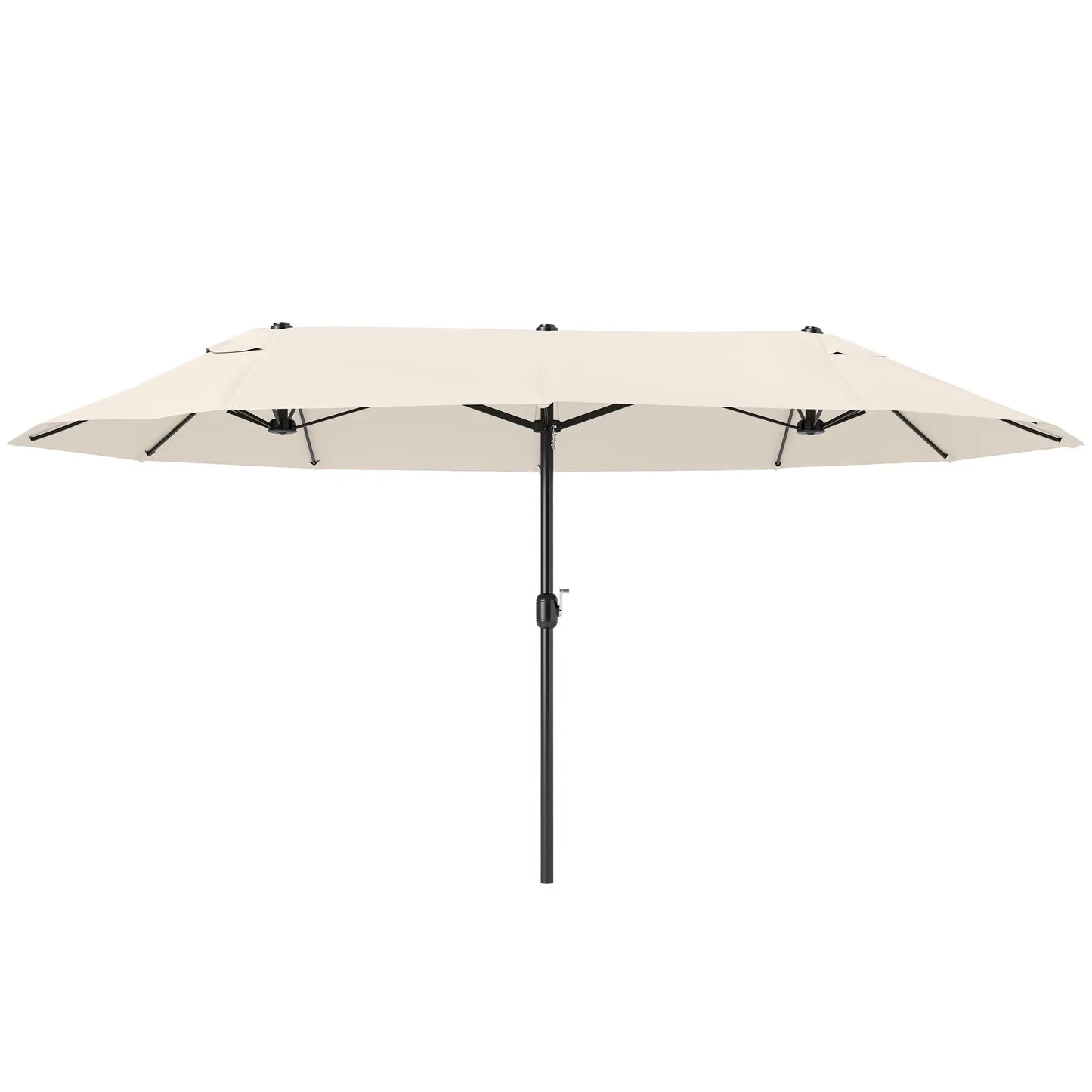 15' Outdoor Patio Umbrella, Twin Canopy Sunshade, Lift Crank, Beige Sun Umbrellas at Gallery Canada