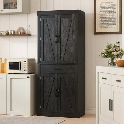 72 Inch Kitchen Pantry Cabinet, Farmhouse Storage, 4 Barn Doors, Black Kitchen Pantry Cabinets at Gallery Canada