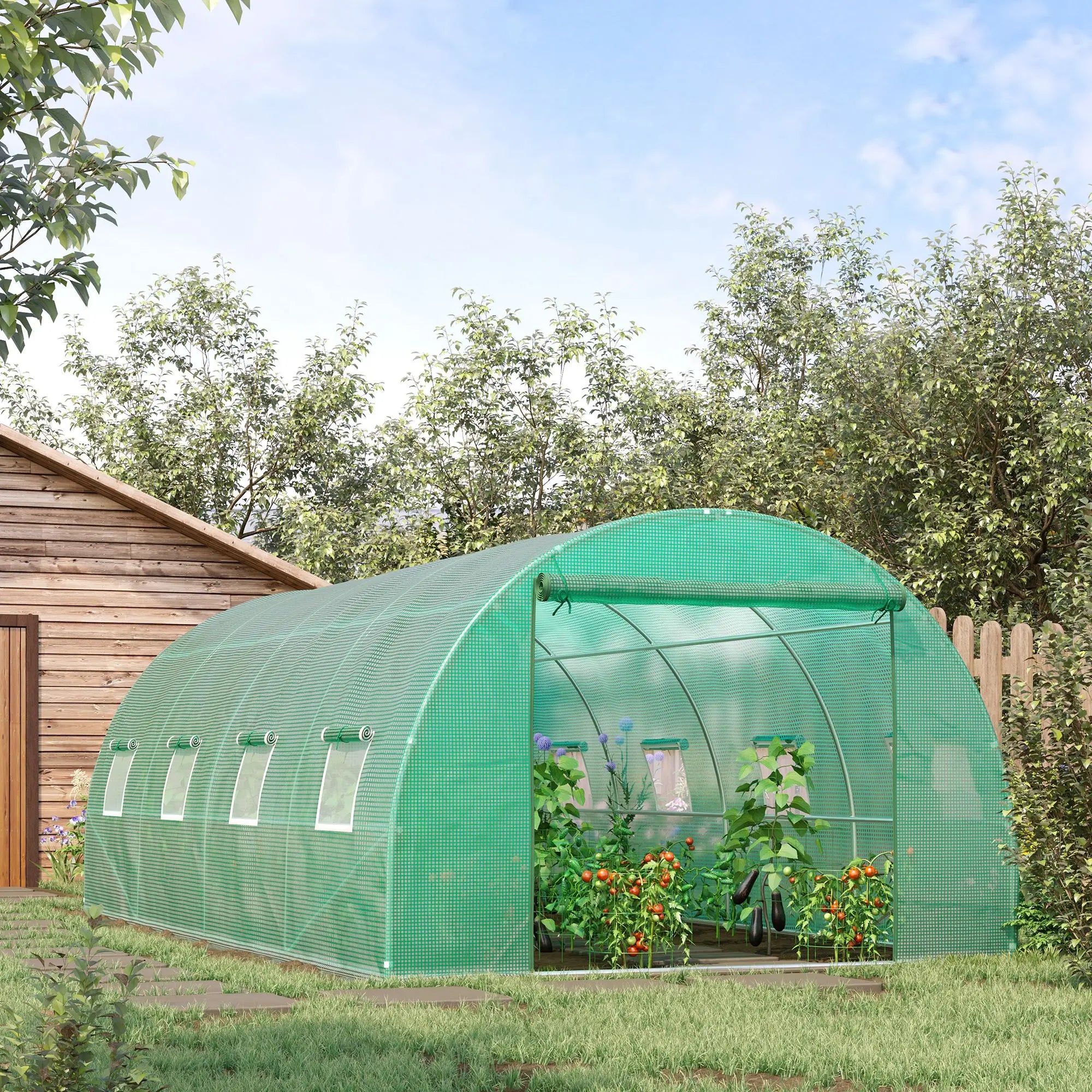 Walk-In Tunnel Greenhouse, 19x10x6.6ft, Zipped Door, 8 Mesh Windows, Green Tunnel Greenhouses at Gallery Canada