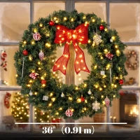 Artificial Xmas Wreath 36" Pre-Lit 130 LED Lights, Green