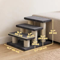 Cat Trees 3 Tier Pet Stairs, Dog Cat Steps Scratching Post, Dark Grey