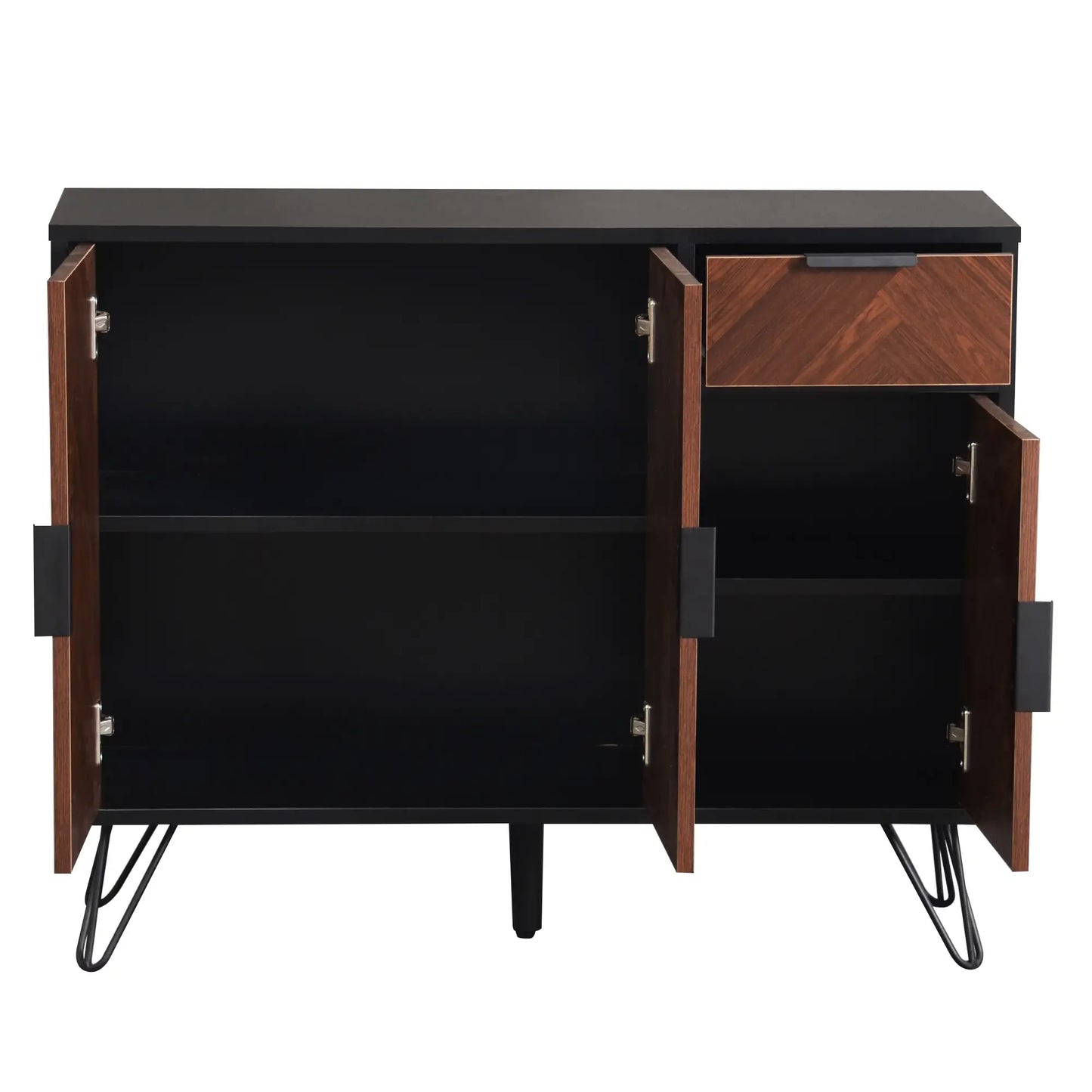 Storage Cabinet with Drawer, Adjustable Shelves, 35.5" L x 11.5" W x 28.5" H, Black+Wood Storage Cabinets at Gallery Canada