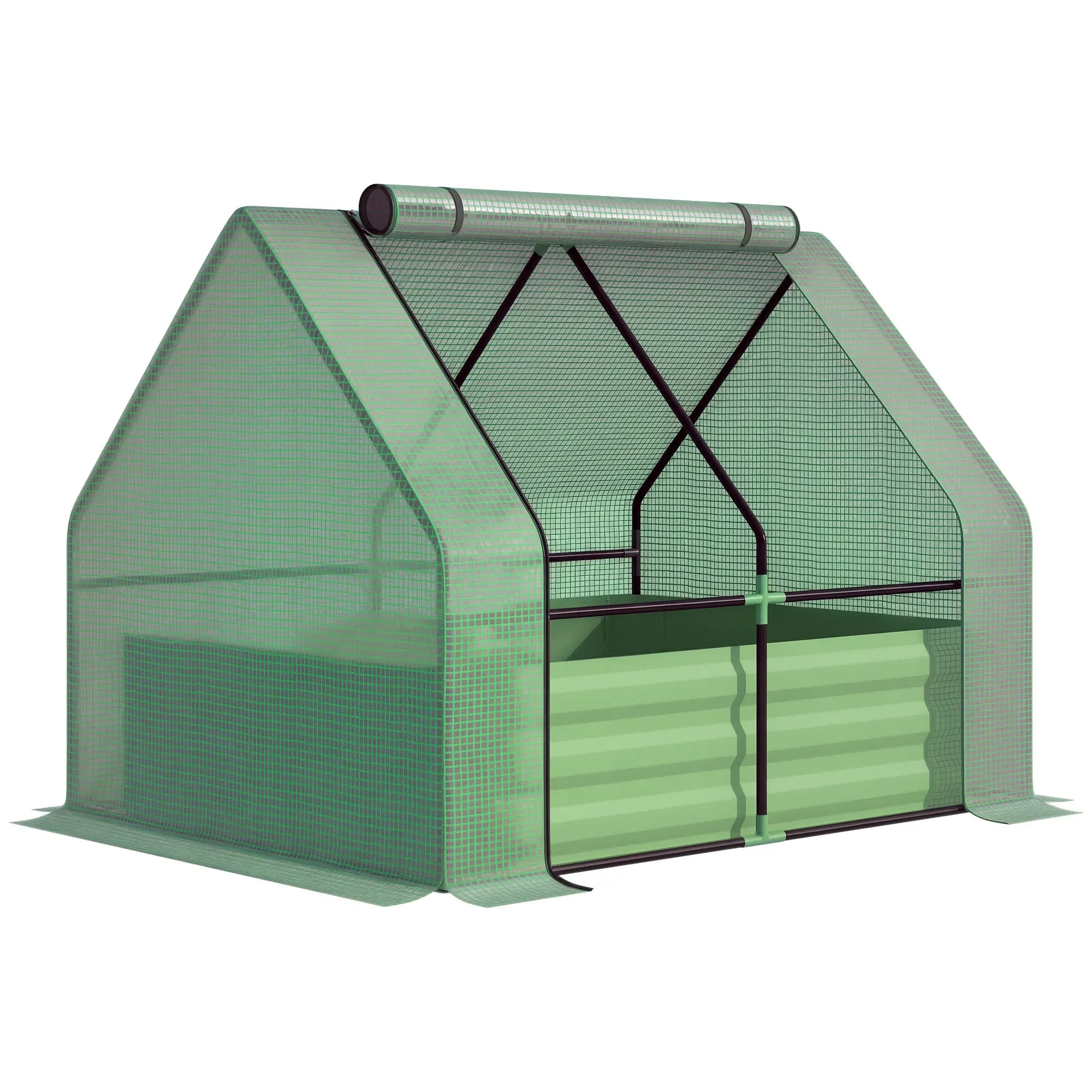 Steel Outdoor Raised Garden Bed, Greenhouse Cover, Roll Up Door, 50