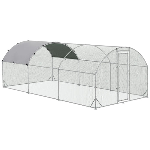 Large Metal Chicken Coop, Walk-in Enclosure, Poultry Hen Run, Rabbit Hutch, 9.2' x 18.7' x 6.5', Silver
