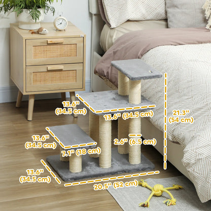 Cat Stairs with 2 Sisal Scratching Posts, 3-Tier Adjustable, Grey Dog Stairs at Gallery Canada