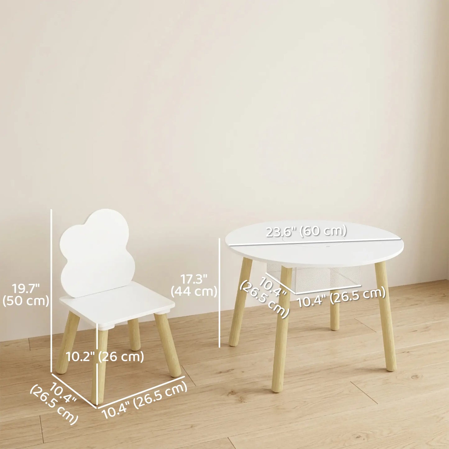 Kids Table and Chairs Set With Storage, White