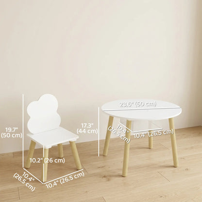 Kids Table and Chairs Set With Storage, White