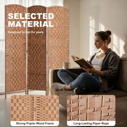 6ft Folding Room Divider, 3 Panel Wooden Frame, Natural Room Dividers at Gallery Canada