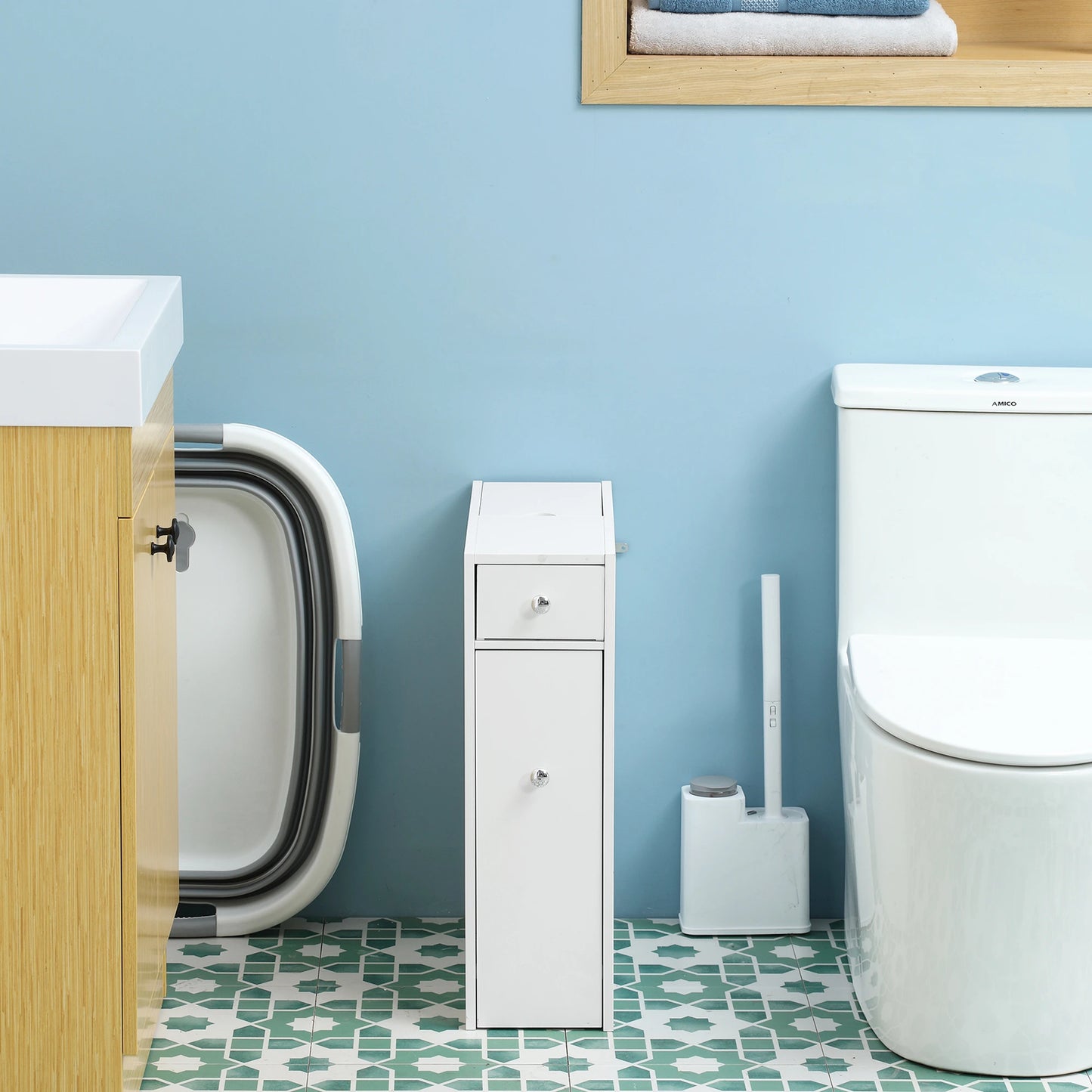 Space Saving Toilet Paper Cabinet, Narrow Bathroom Cabinet with Drawers, White Bathroom Cabinets at Gallery Canada