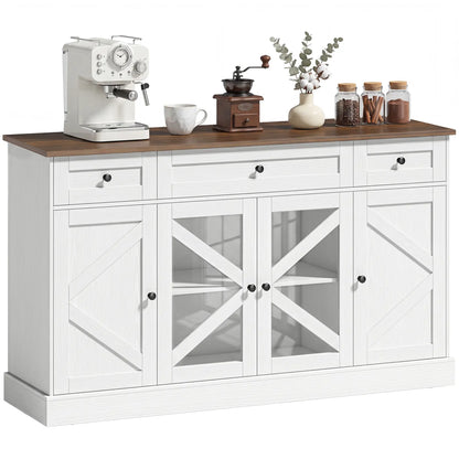 Farmhouse Sideboard Buffet Cabinet, 54", White Wood Grain Storage Cabinets at Gallery Canada